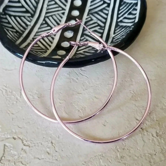 Sleek Pink Large Hoop Earrings 50mm 2" Leverback Minimalist Classic - Picture 1 of 6